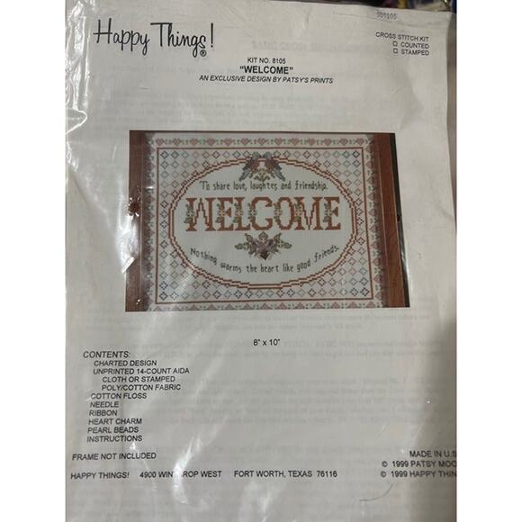 Vintage NWT Patsy's Happy Things "Welcome" Counted Cross-stitch Picture 8 x 10 - Picture 1 of 3
